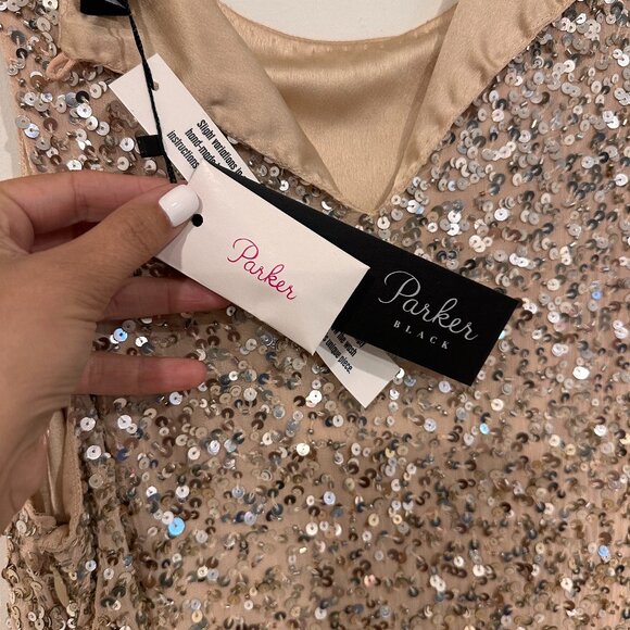 Parker Champagne Dress w/ Ombre Sequins & Feather Detail - Picture 5 of 6